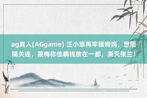 ag真人(AGgame) 汪小菲再牢骚姆妈，想阻隔关连，筱梅称佳耦钱放在一都，澌灭张兰！