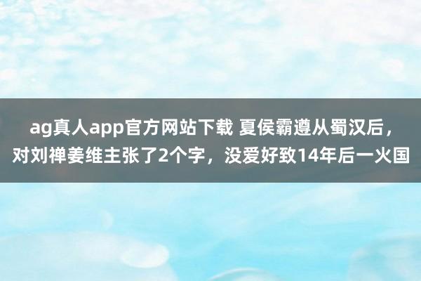 ag真人app官方网站下载 夏侯霸遵从蜀汉后，对刘禅姜维主张了2个字，没爱好致14年后一火国